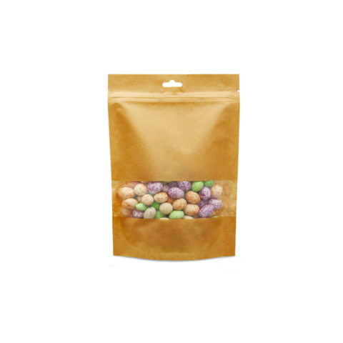 Крафт пакет дой пак с замком зип лок 165*250 мм с окном 50 мм 160 мкм крафт в полоску