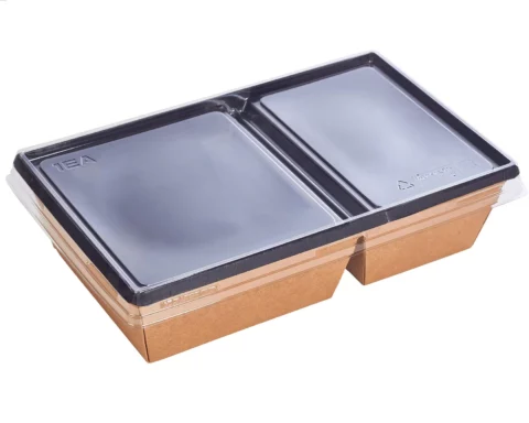 Контейнер одноразовый 2-секции OneClick Bottom 800/b Black + Крышка прозрачная OneClick Lid 2-секции 800/0