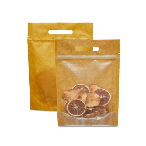 Крафт пакет дой пак с замком зип лок 200*300 мм 150 мкм бурый в полоску с прозрачной стороной