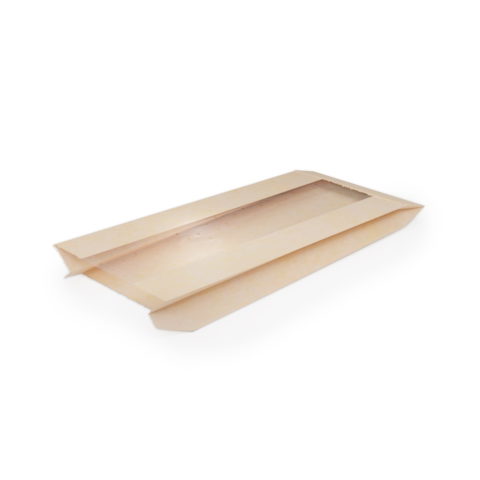 Бумажный пакет с окном 60мм с плоским дном 140*60*250мм 40 г/м2 бежевый ф. 2000/1