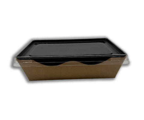 Контейнер для еды бумажный с прозрачной плоской крышкой Sallbox 400мл Black 145*95*45